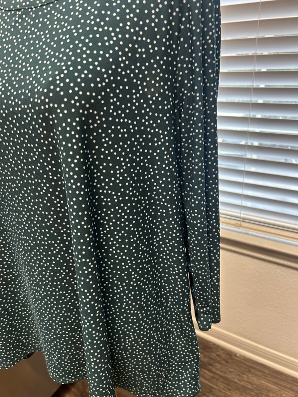 Anne Klein Dark Teal Polka Dot Long-Sleeve Swing Shirt - Picture 4 of 8